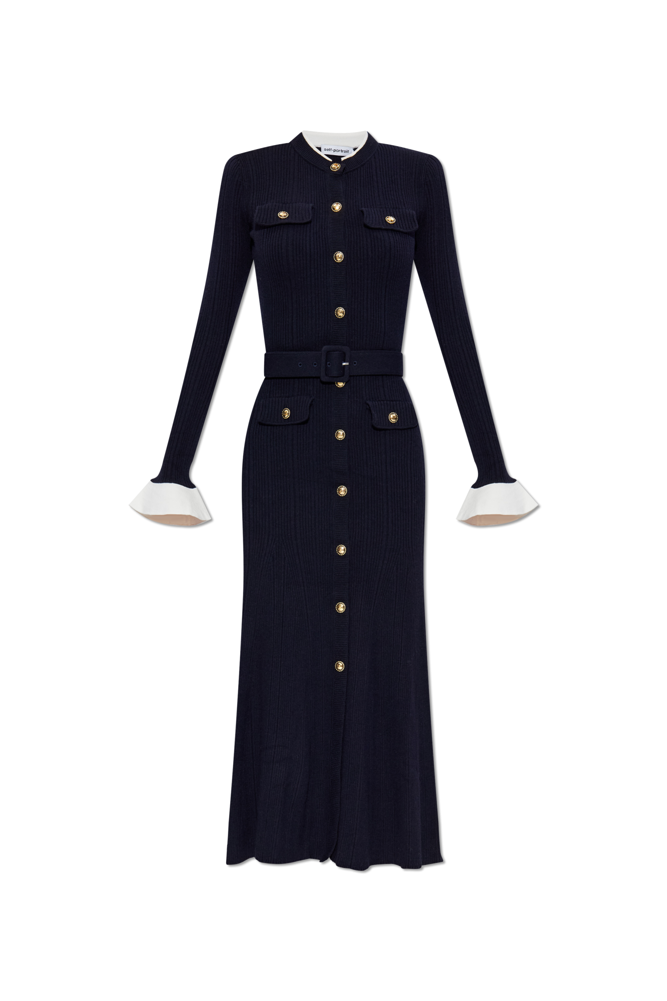 ワンピース SELF PORTRAIT Women Dresses PF25017SBL NAVY Navy Printed Chiffon Midi Dress – self-portrait-US